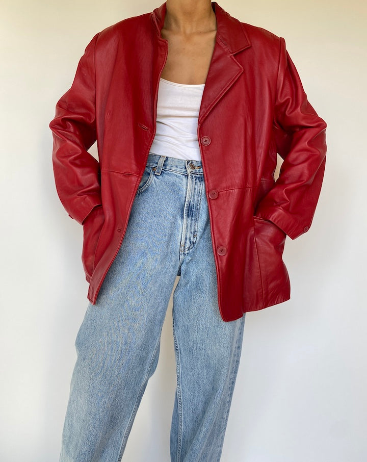 VINTAGE RED LEATHER JACKET 3228