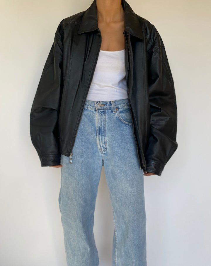 VINTAGE OVERSIZED BOXY LEATHER JACKET 3229