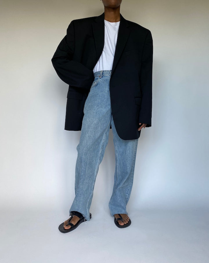 VINTAGE OVERSIZED BLACK WOOL BLAZER 3639