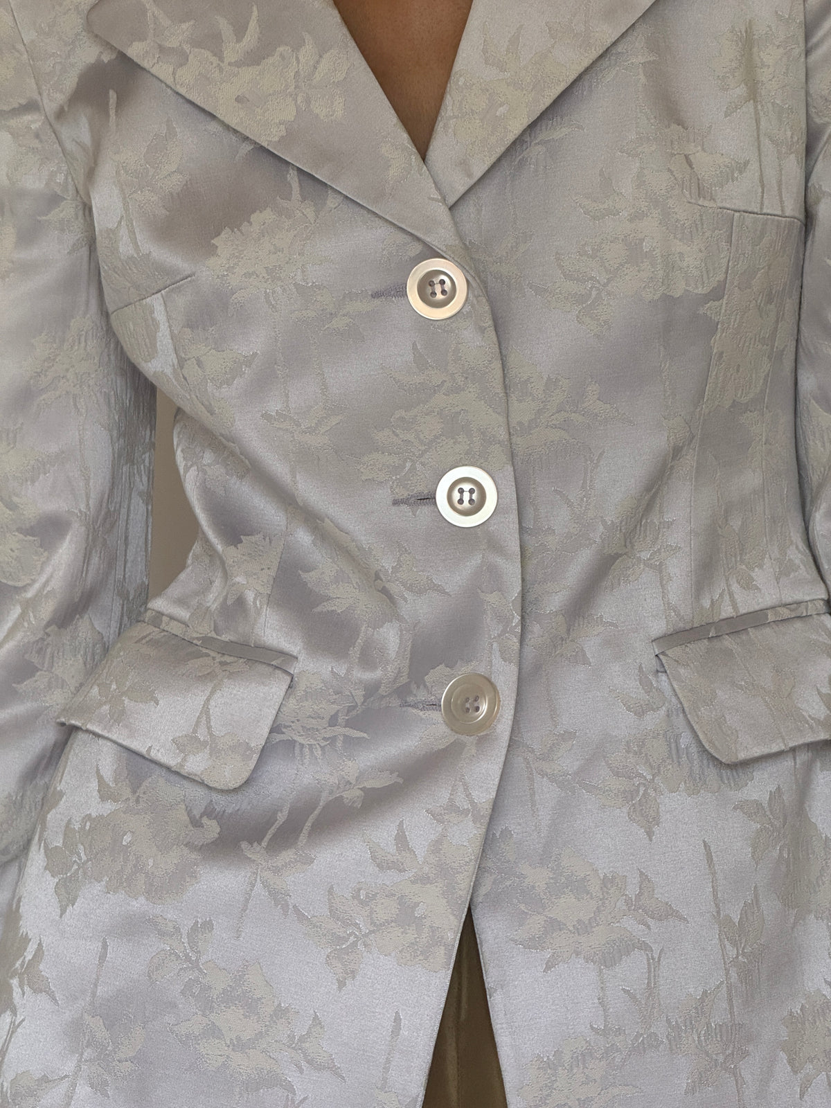 Vintage Floral Jacquard Longline Blazer Icy Blue 8202