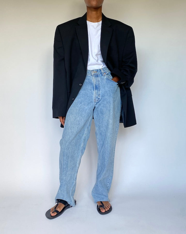 VINTAGE OVERSIZED BLACK WOOL BLAZER 3639