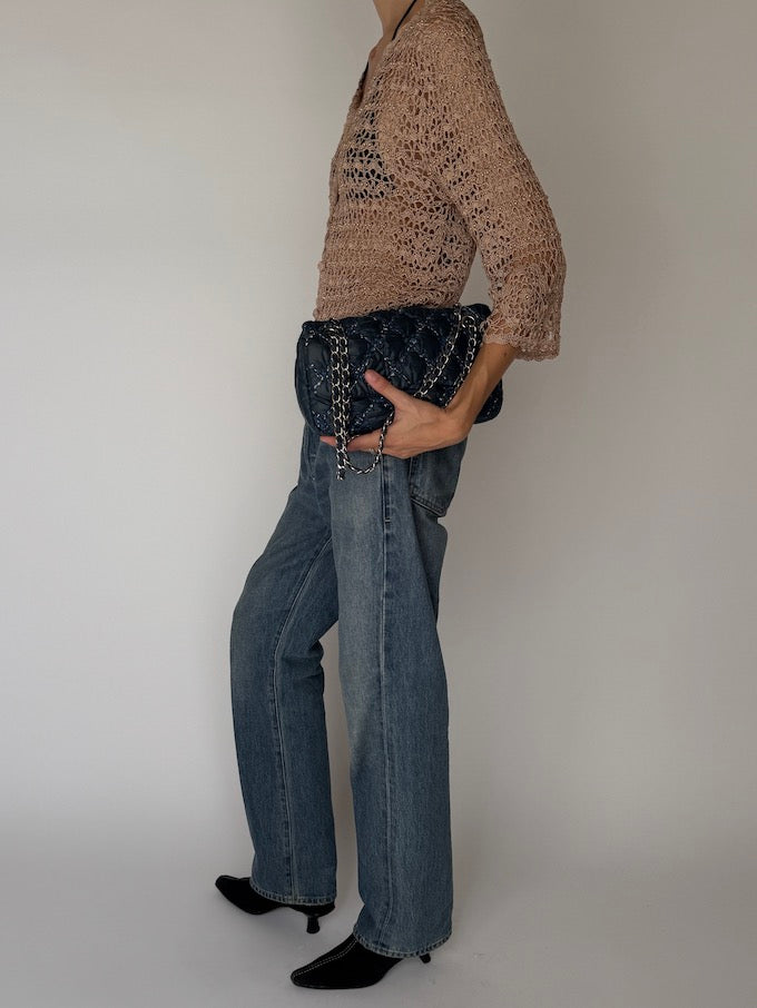Vintage Crochet & Bead Top Beige 6528