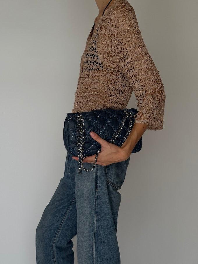 Vintage Crochet & Bead Top Beige 6528