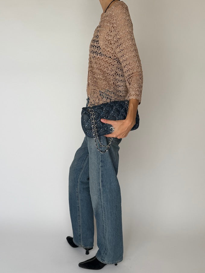 Vintage Crochet & Bead Top Beige 6528