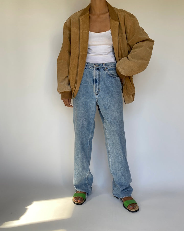 VINTAGE OVERSIZED BEIGE SUEDE LEATHER JACKET 3231