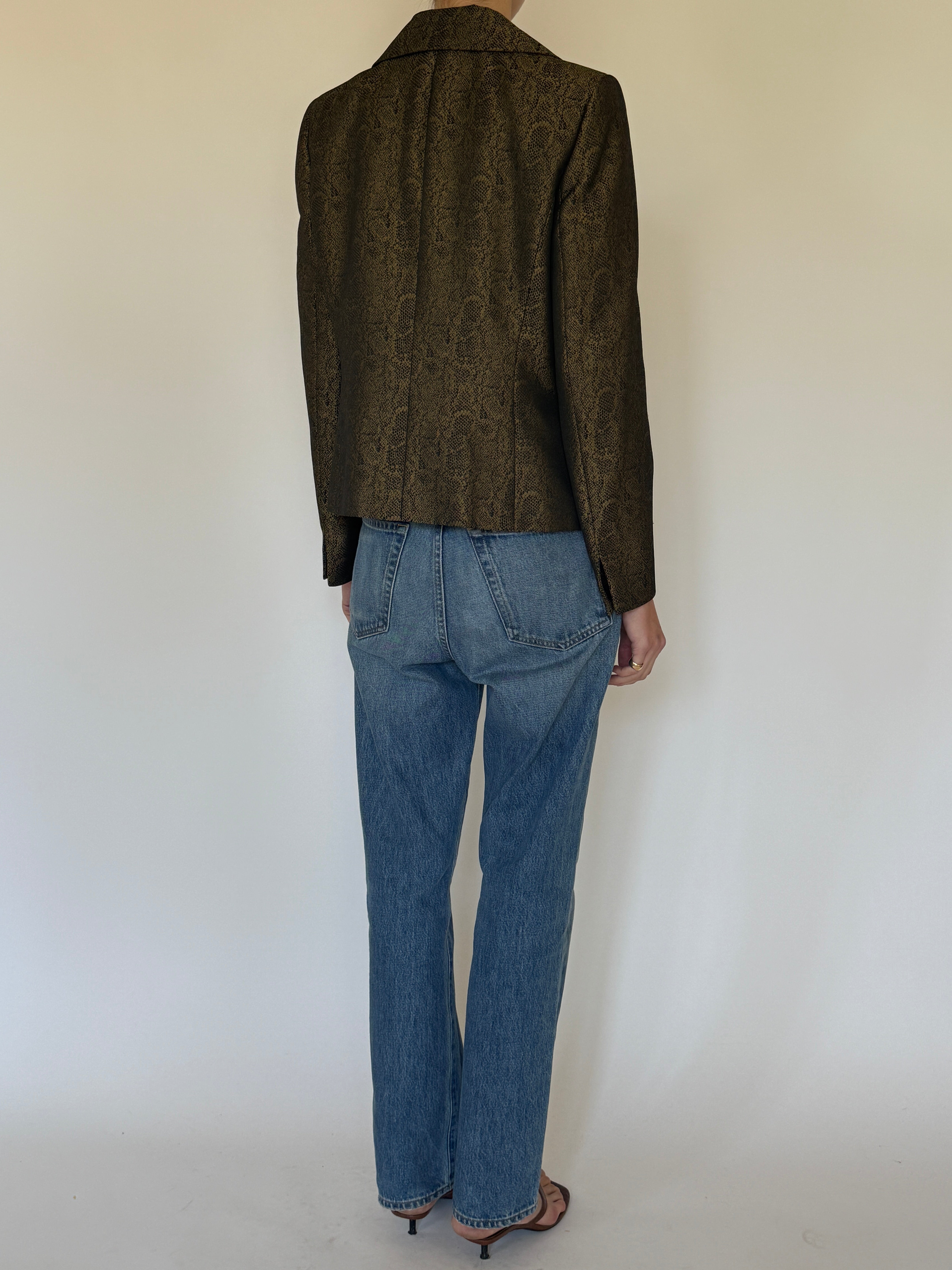 Vintage green snakeskin print blazer back view