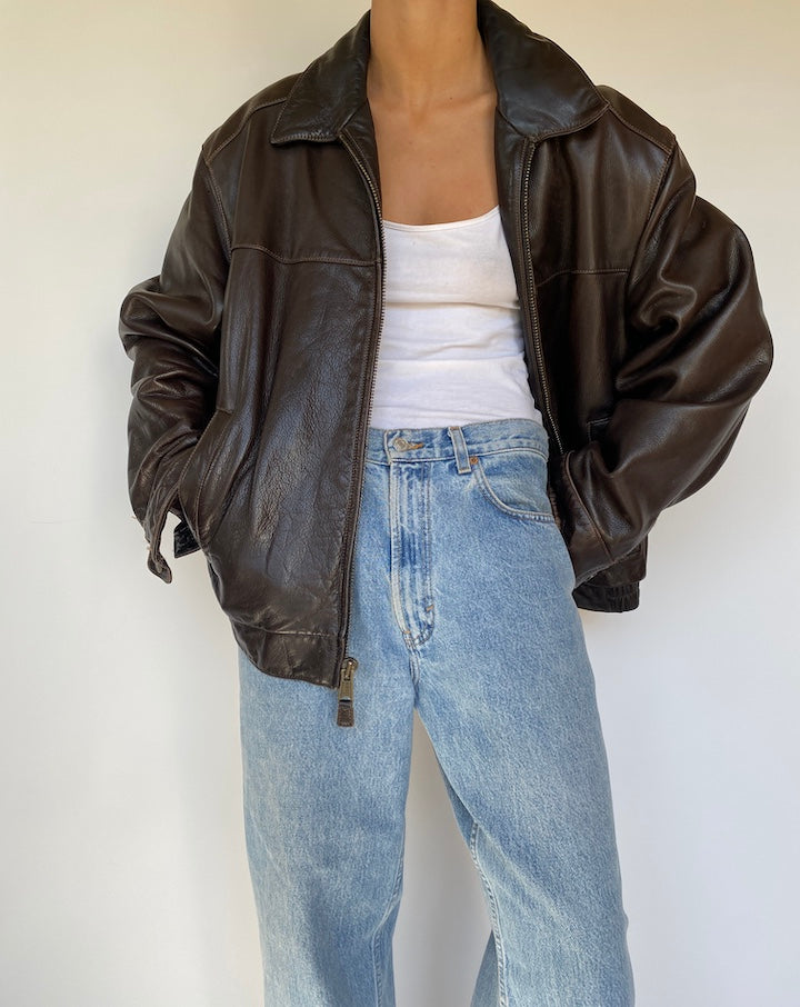 VINTAGE BROWN OVERSIZED LEATHER JACKET 3232