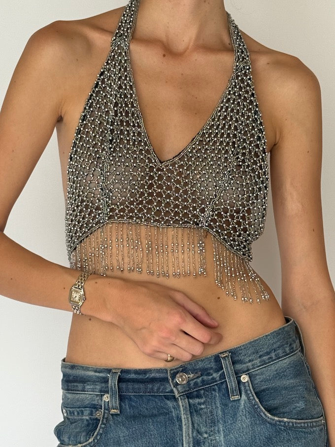 Vintage Rhinestone Chainmail Halter Top