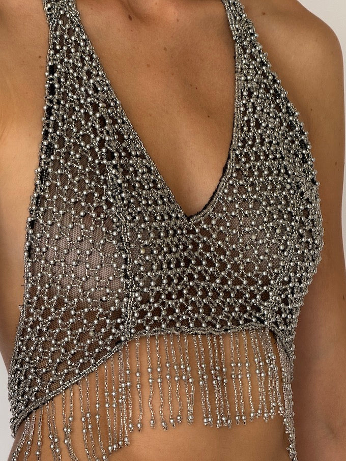 Vintage Rhinestone Chainmail Halter Top