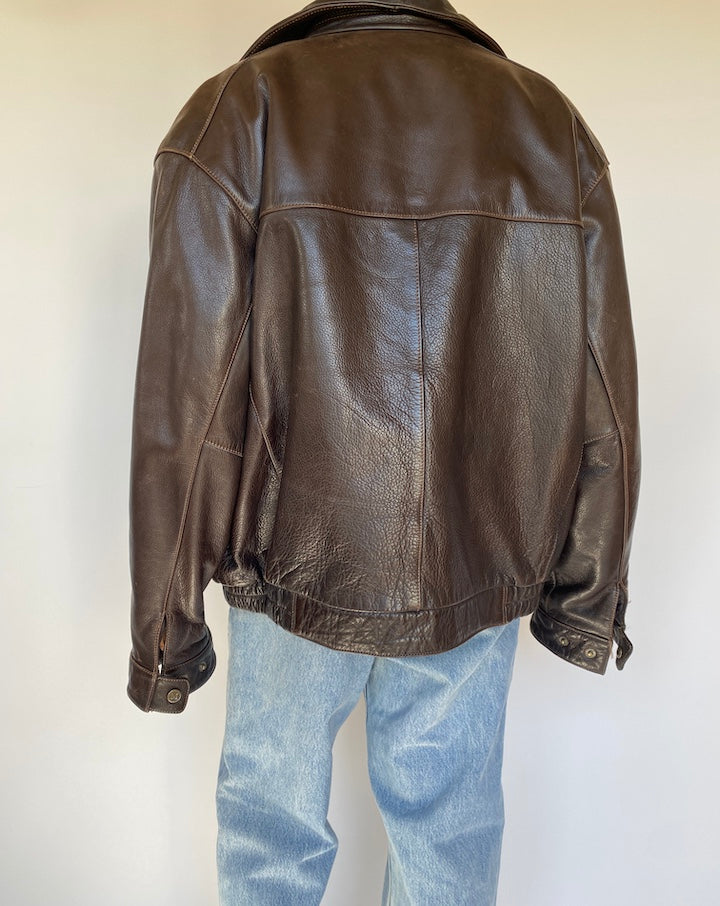 VINTAGE BROWN OVERSIZED LEATHER JACKET 3232