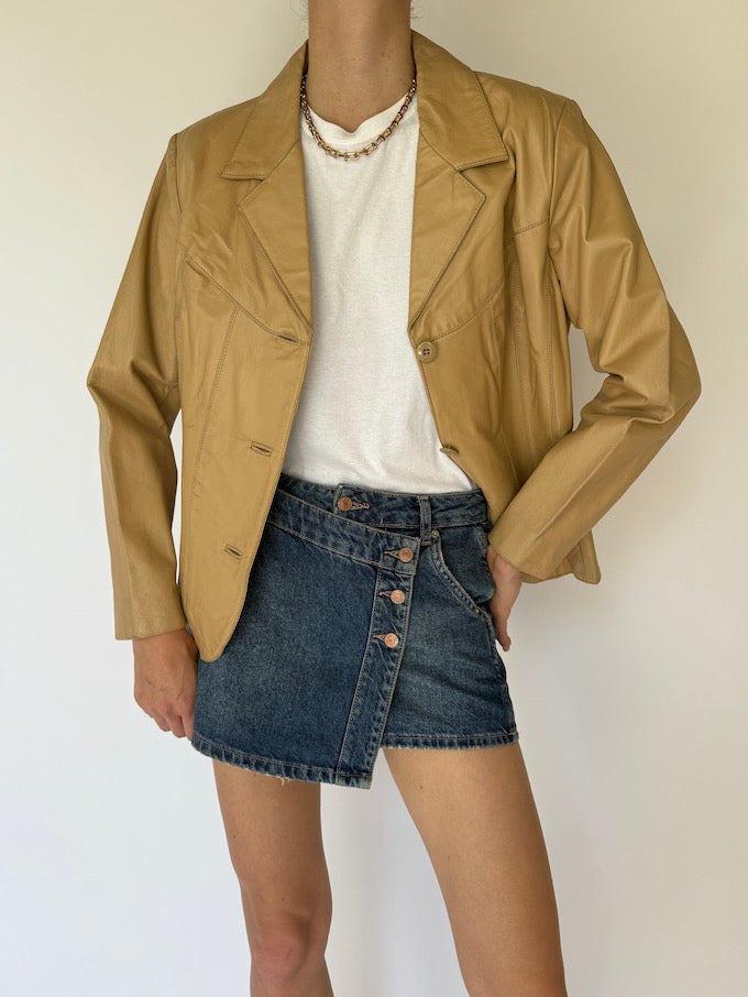 Vintage Beige Leather Jacket 5086