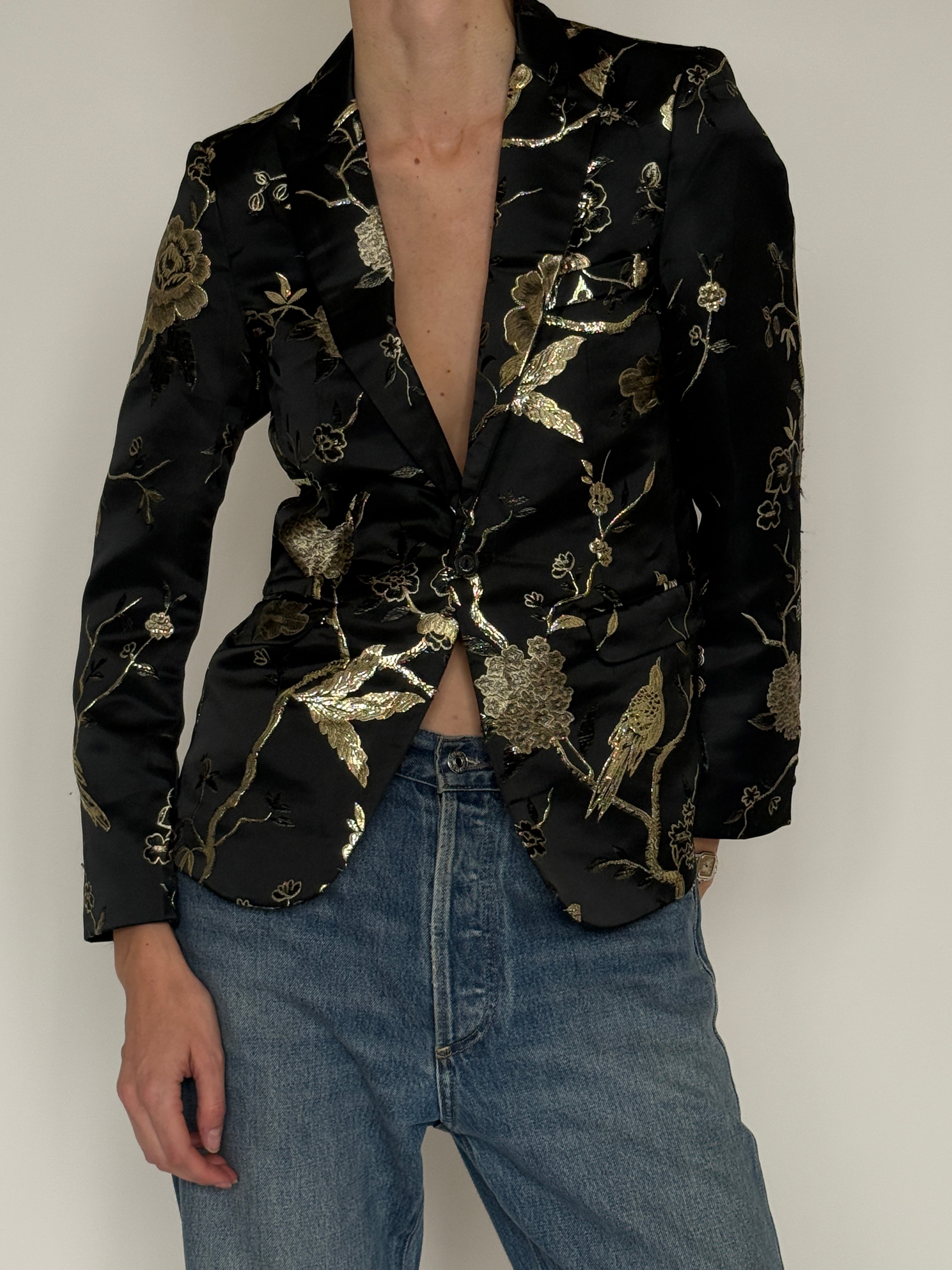 Vintage black embroidered blazer front view