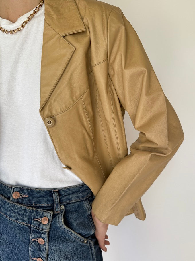 Vintage Beige Leather Jacket 5086