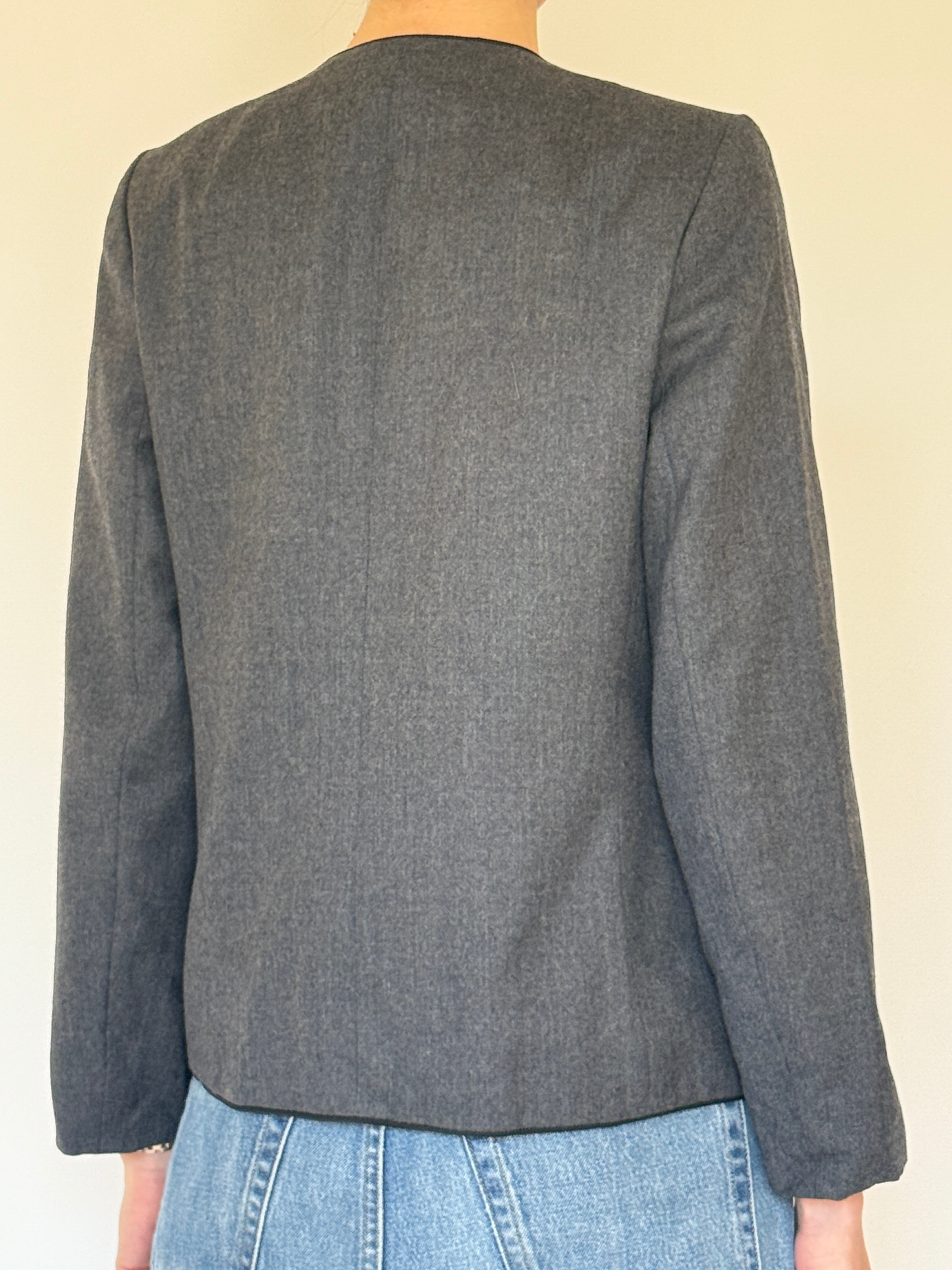 Vintage grey wool frog closure jacket back view