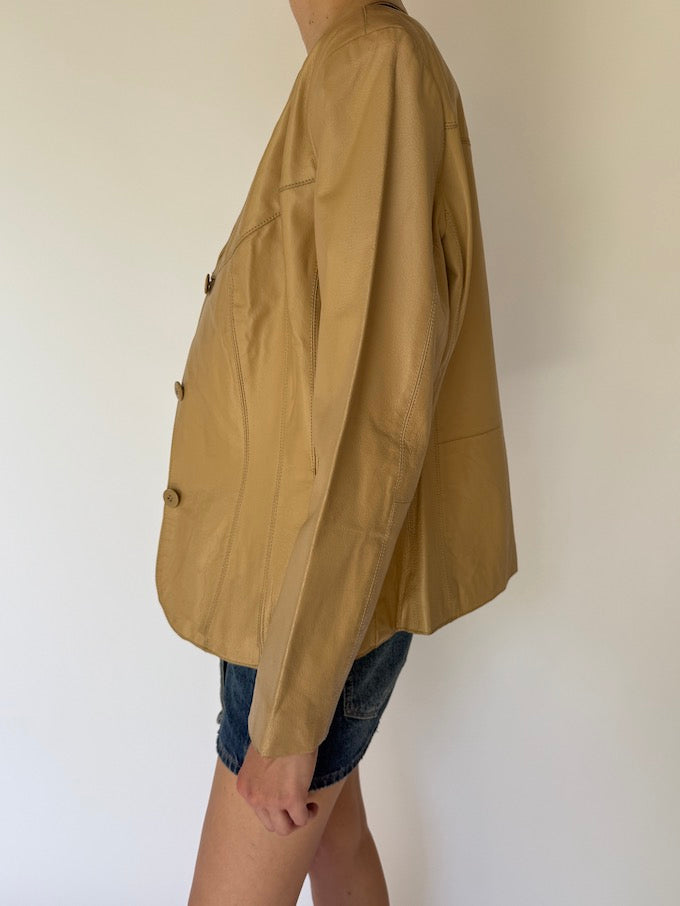 Vintage Beige Leather Jacket 5086