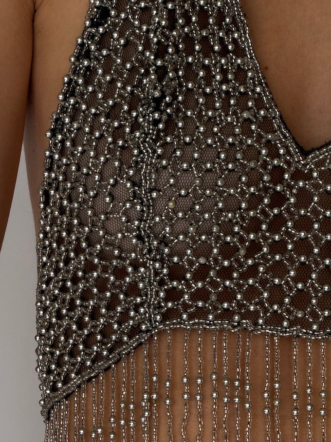 Vintage Rhinestone Chainmail Halter Top