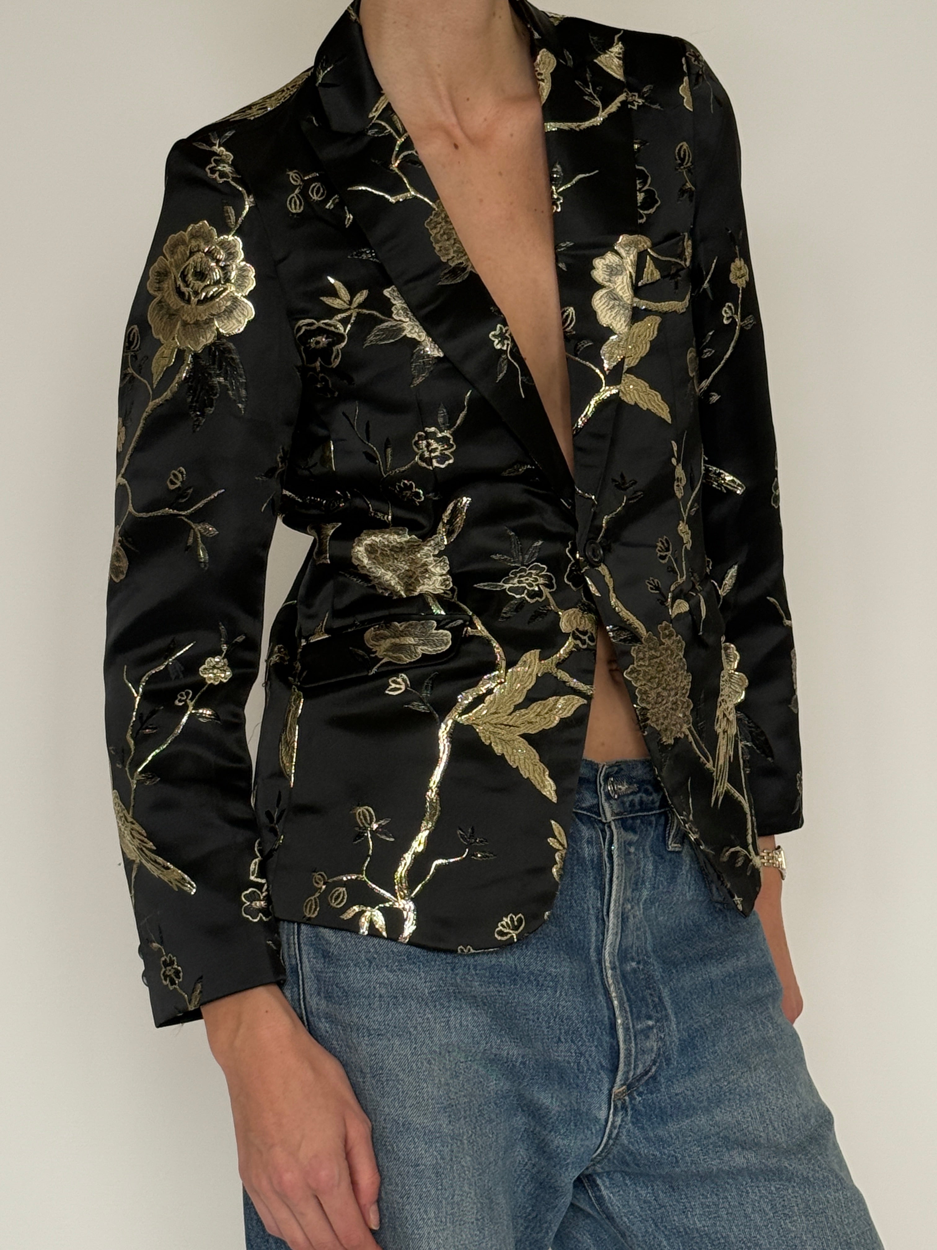 Vintage black blazer with gold embroidery side view