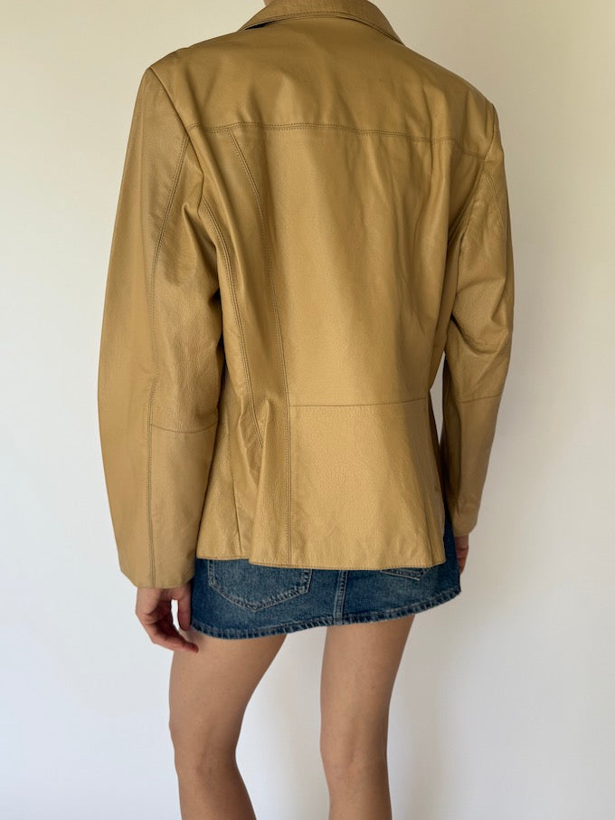 Vintage Beige Leather Jacket 5086