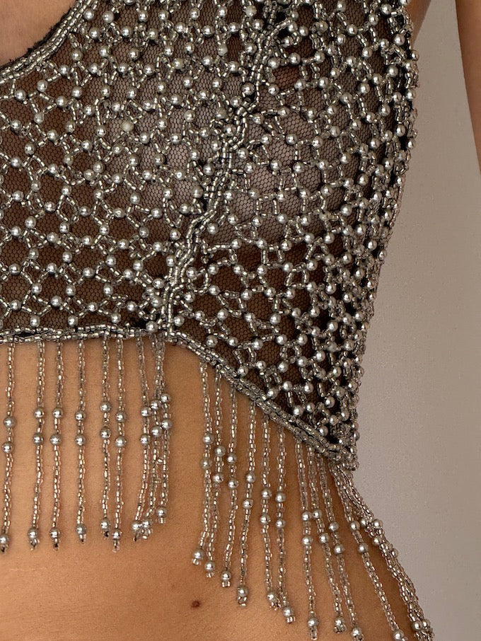 Vintage Rhinestone Chainmail Halter Top