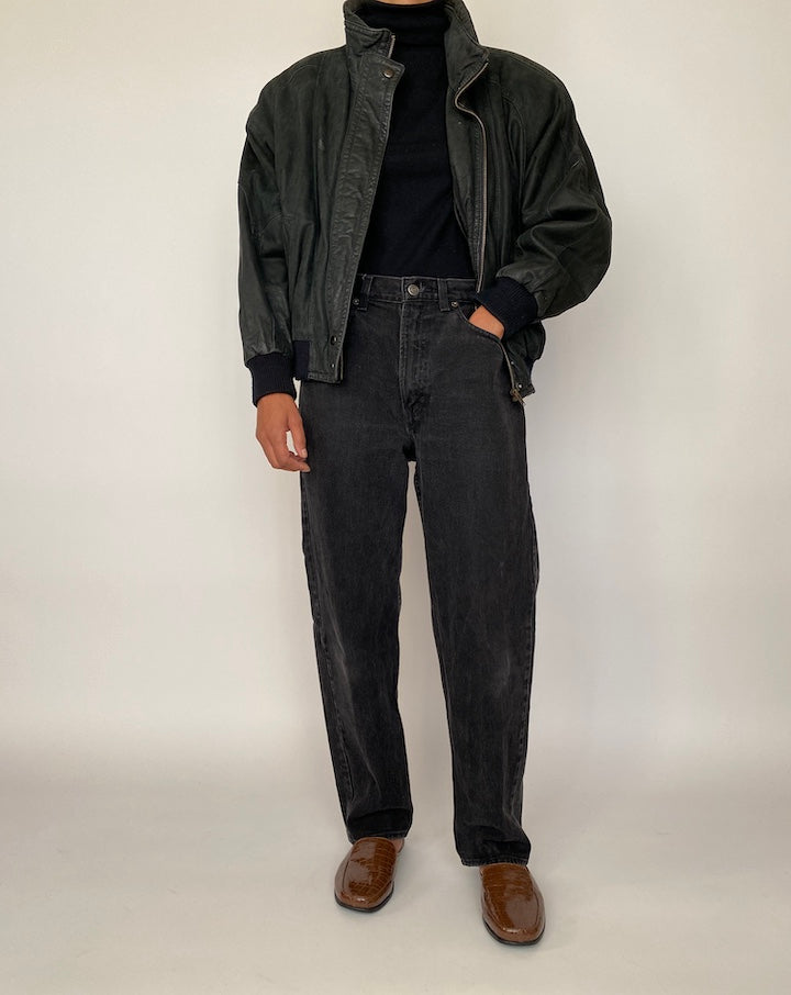VINTAGE BLACK BOXY  LEATHER JACKET 2051