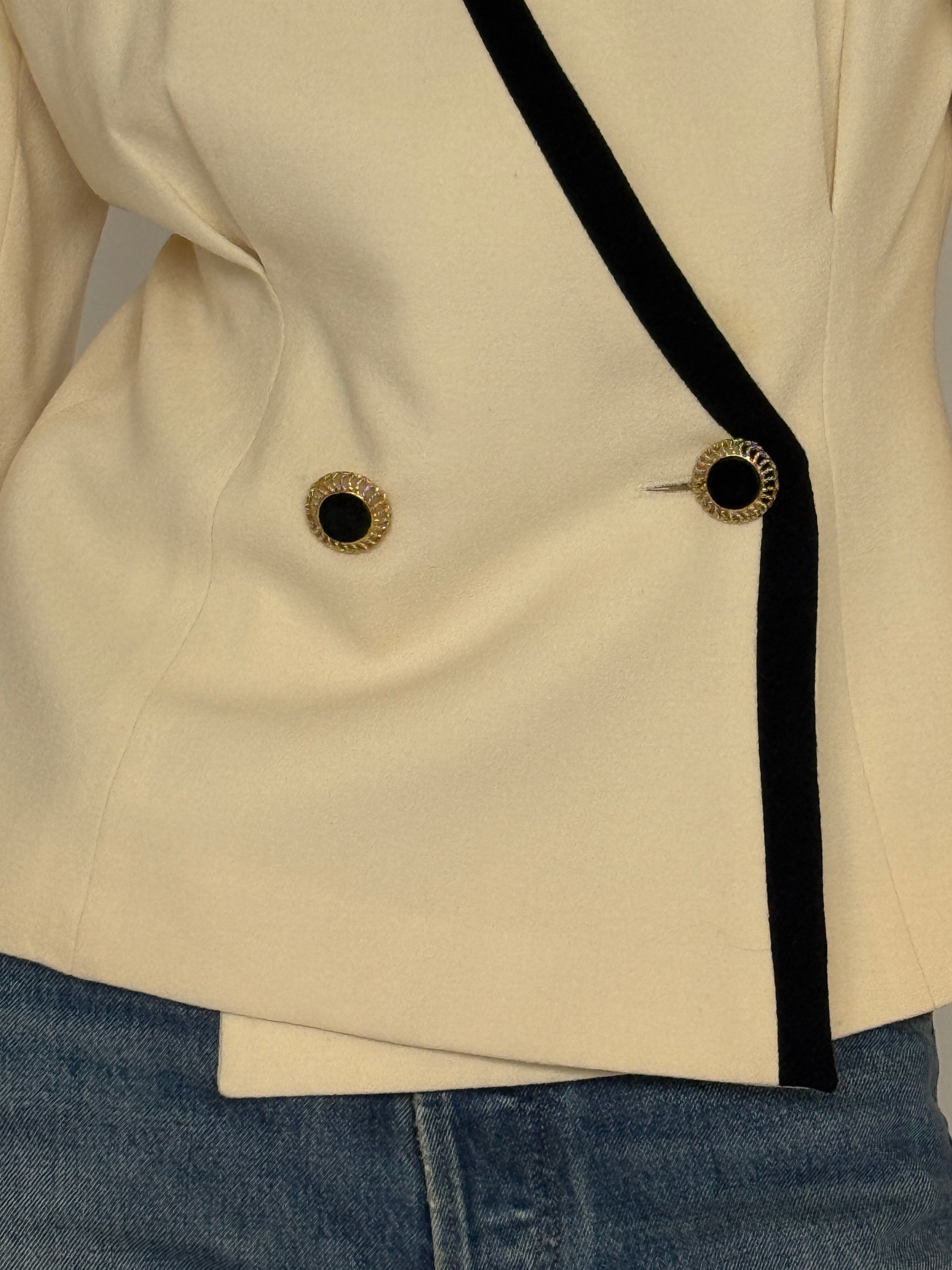 Vintage cream wrap blazer button detail