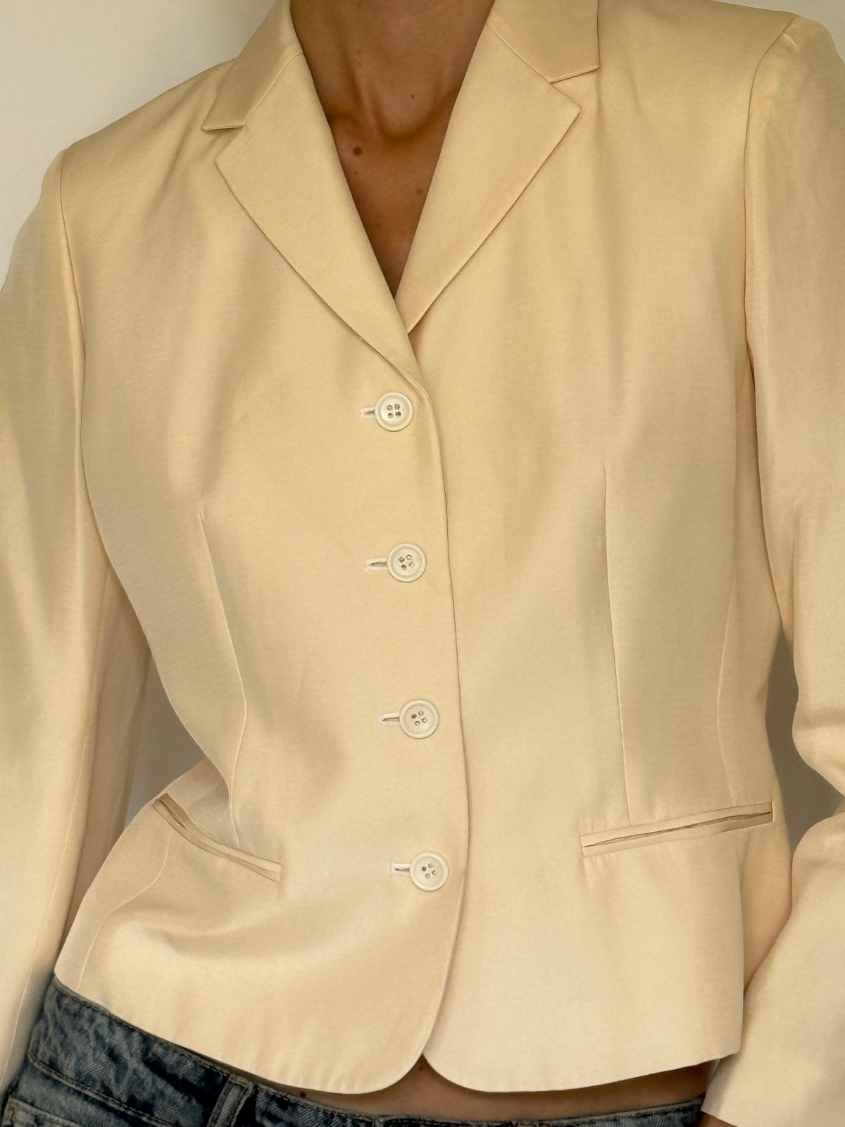 Vintage Fitted Silk Blazer Ivory 8204