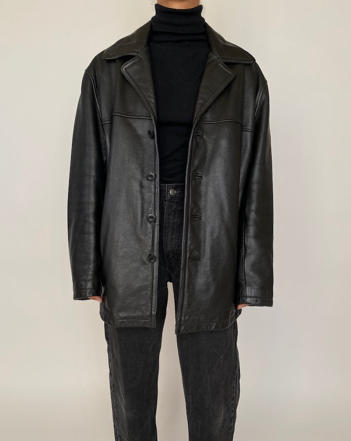 VINTAGE OVERSIZED BLACK LEATHER JACKET 2053
