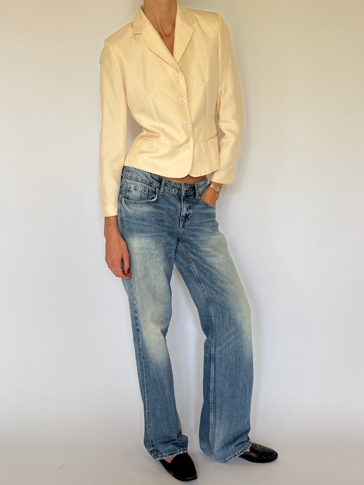 Vintage Fitted Silk Blazer Ivory 8204