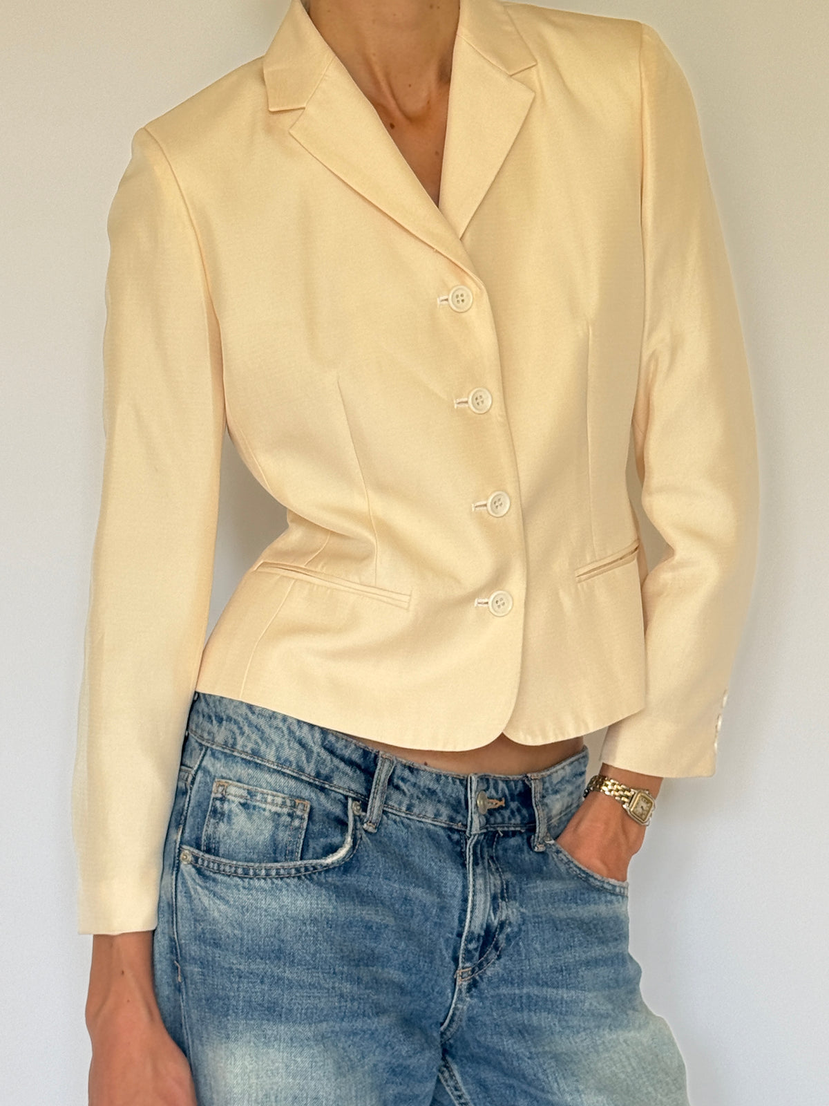 Vintage Fitted Silk Blazer Ivory 8204