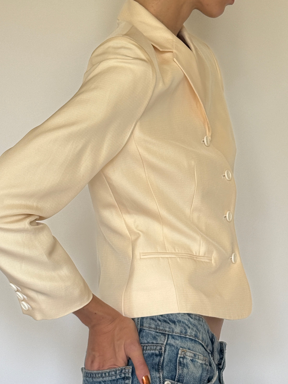 Vintage Fitted Silk Blazer Ivory 8204