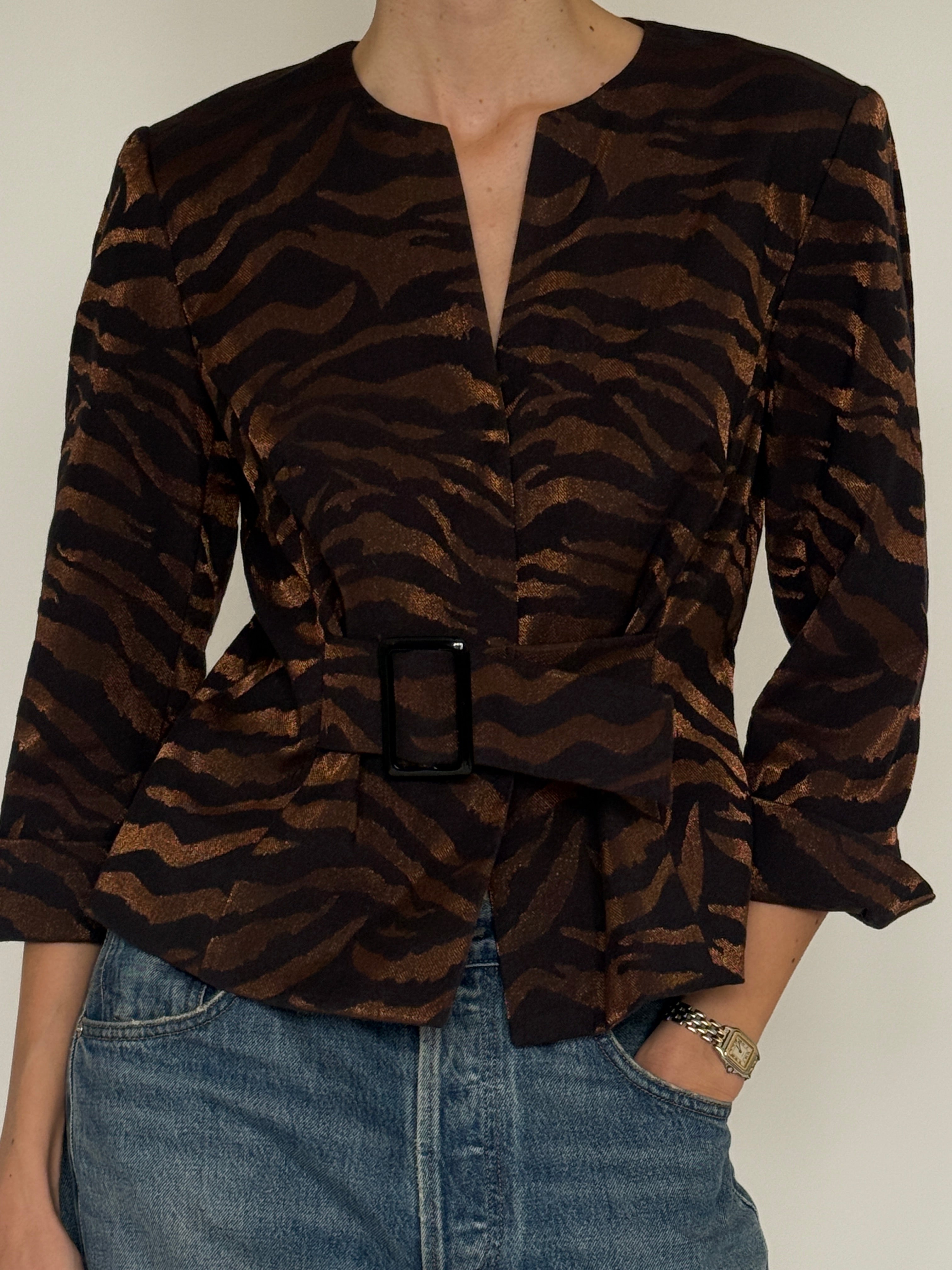 Vintage brown tiger jacquard fabric close-up