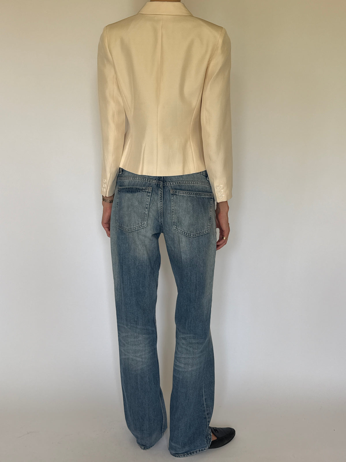 Vintage Fitted Silk Blazer Ivory 8204