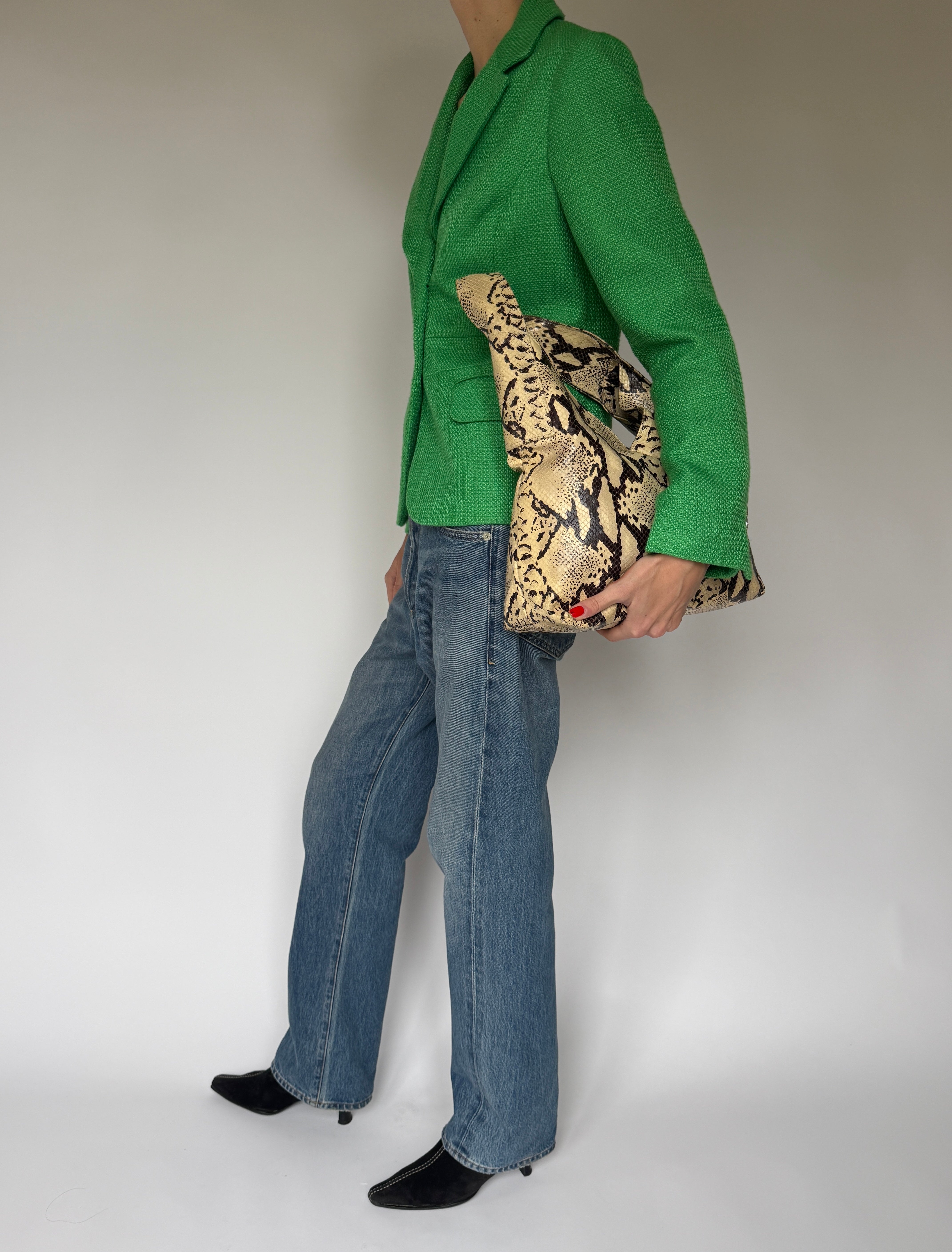 Vintage green blazer with clean tailored silhouette