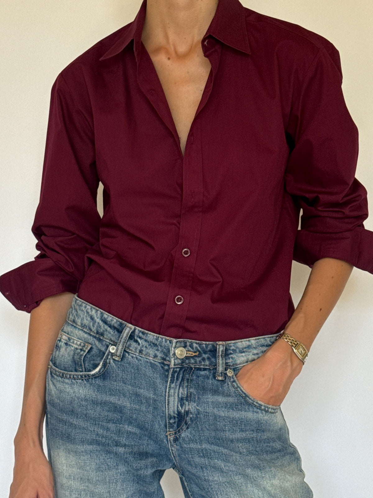Vintage burgundy button-up shirt final angle