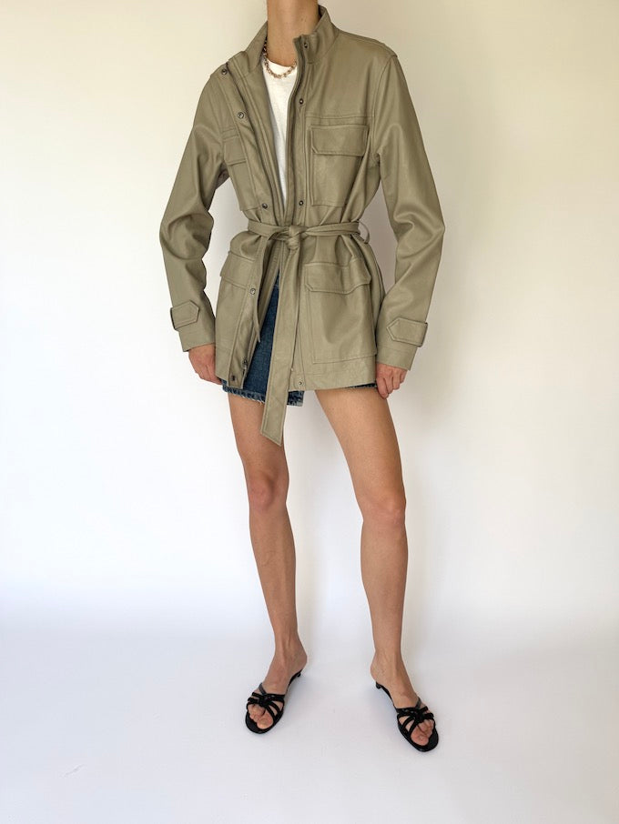 Vintage Faux Leather Jacket In Beige 5812