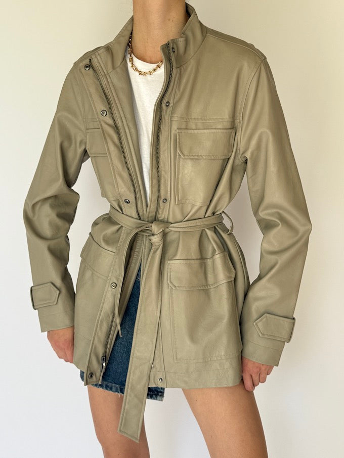 Vintage Faux Leather Jacket In Beige 5812