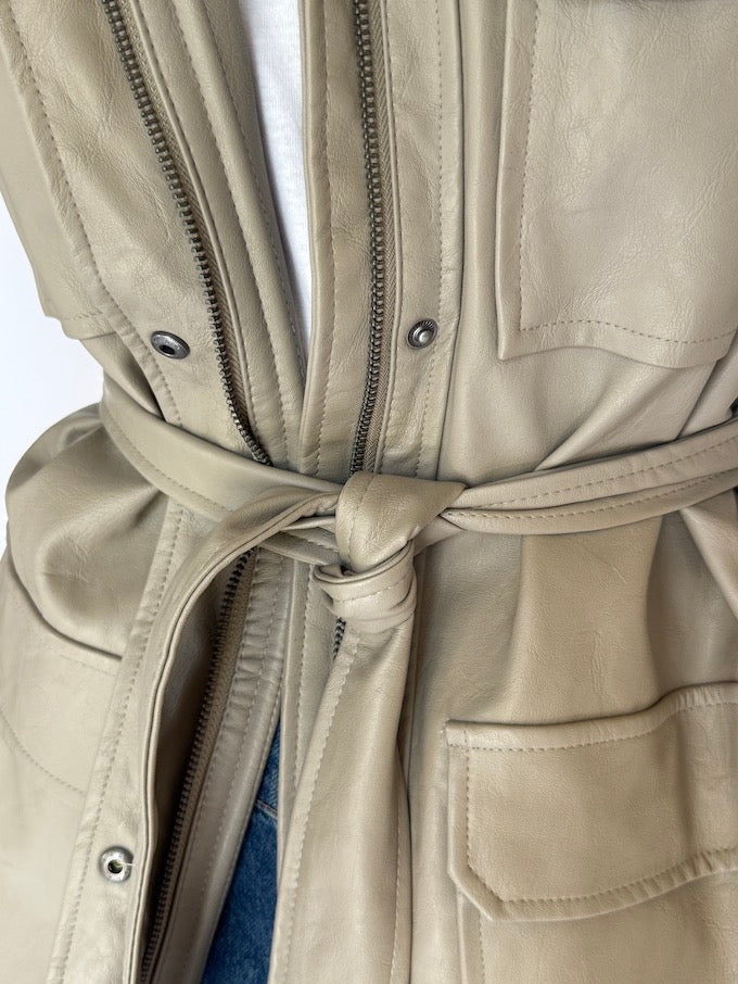 Vintage Faux Leather Jacket In Beige 5812