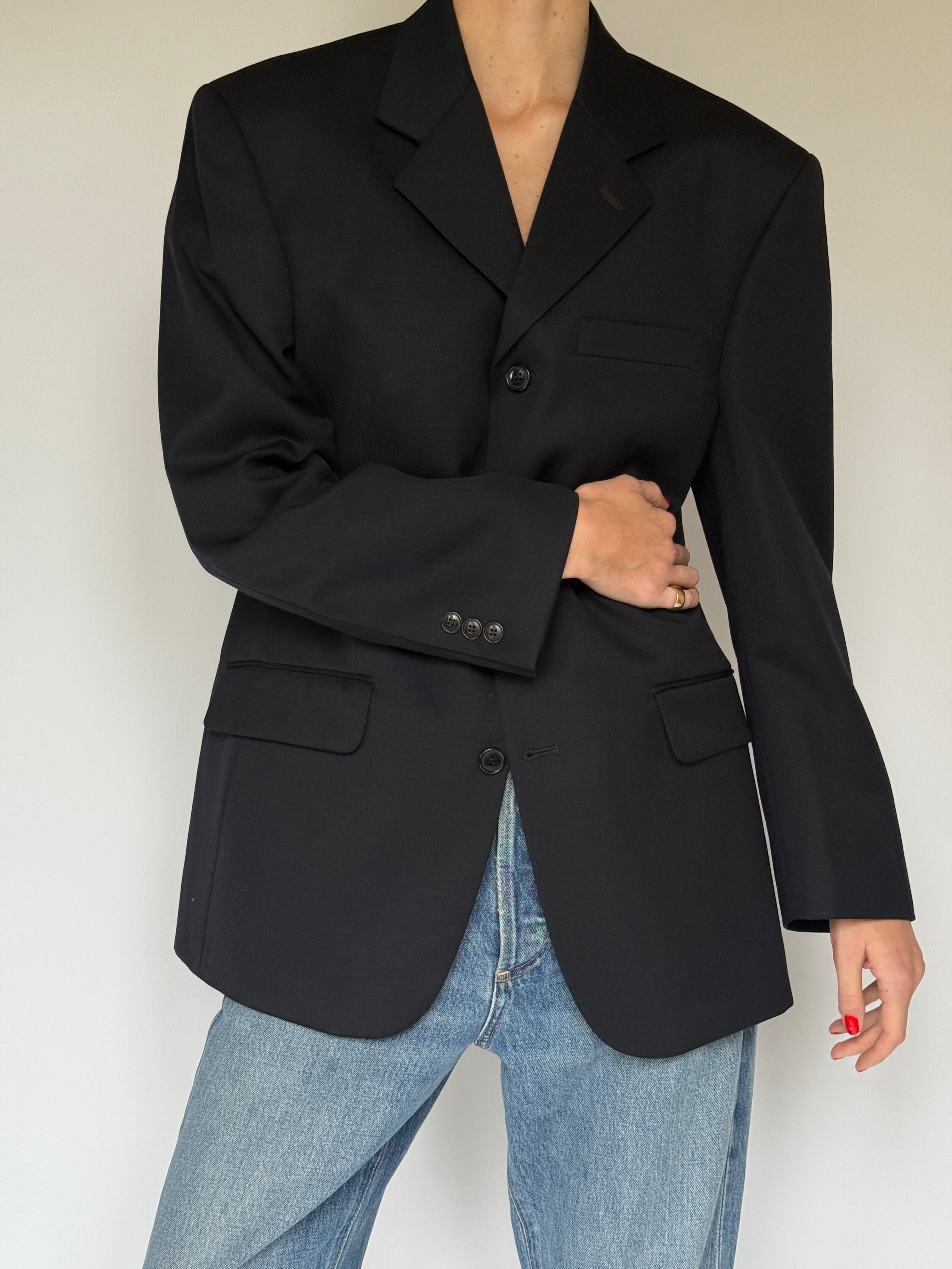 Vintage Single-Breasted Wool Blazer Black 7070