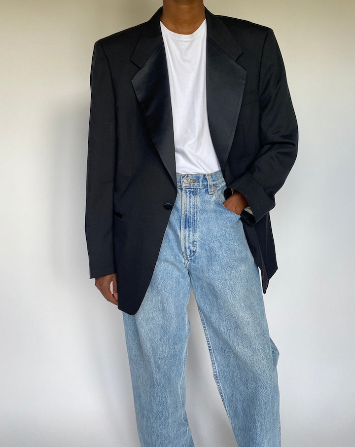 VINTAGE OVERSIZED BLACK WOOL BLAZER 3648