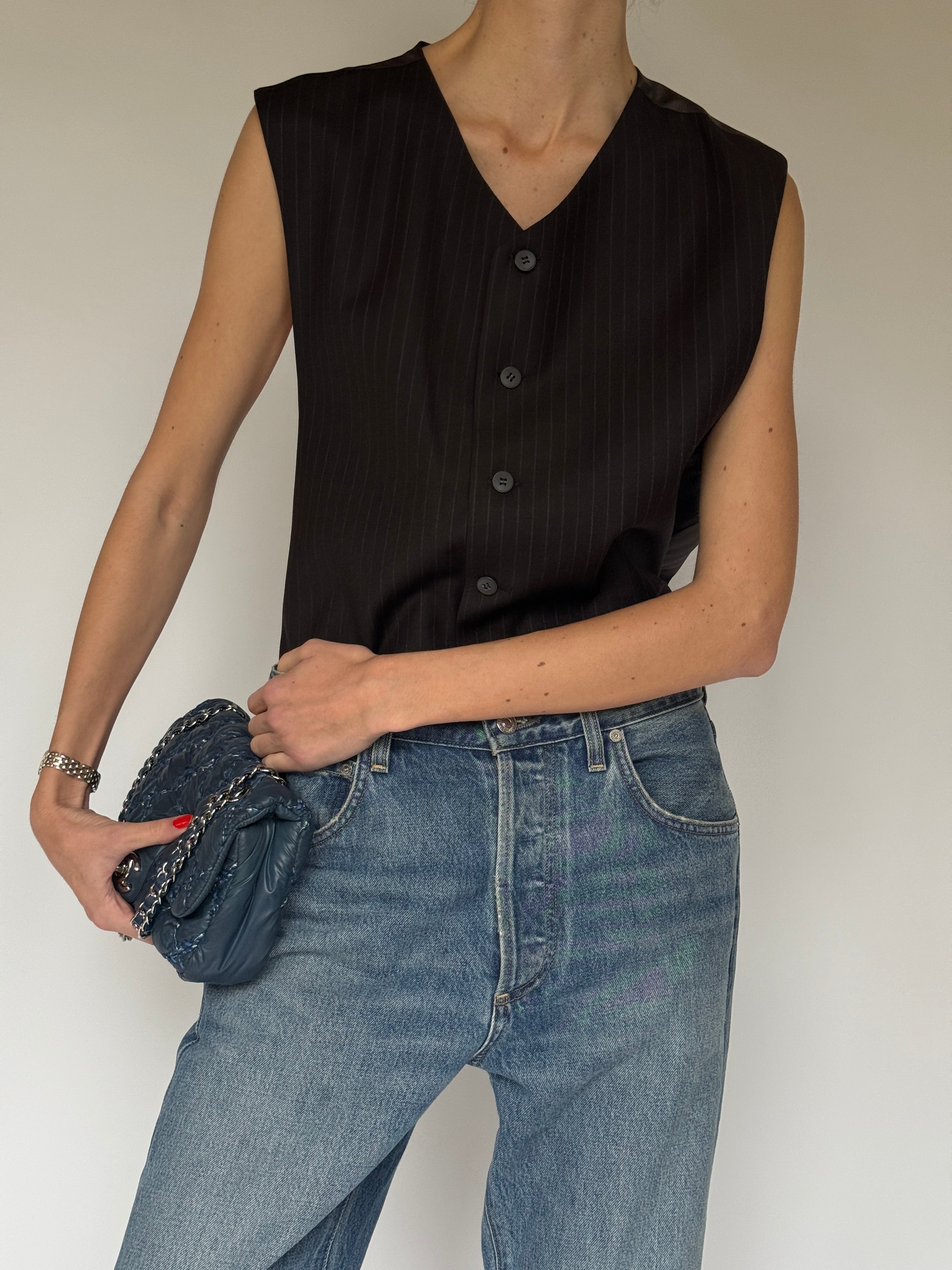 Vintage wool pinstripe vest front view