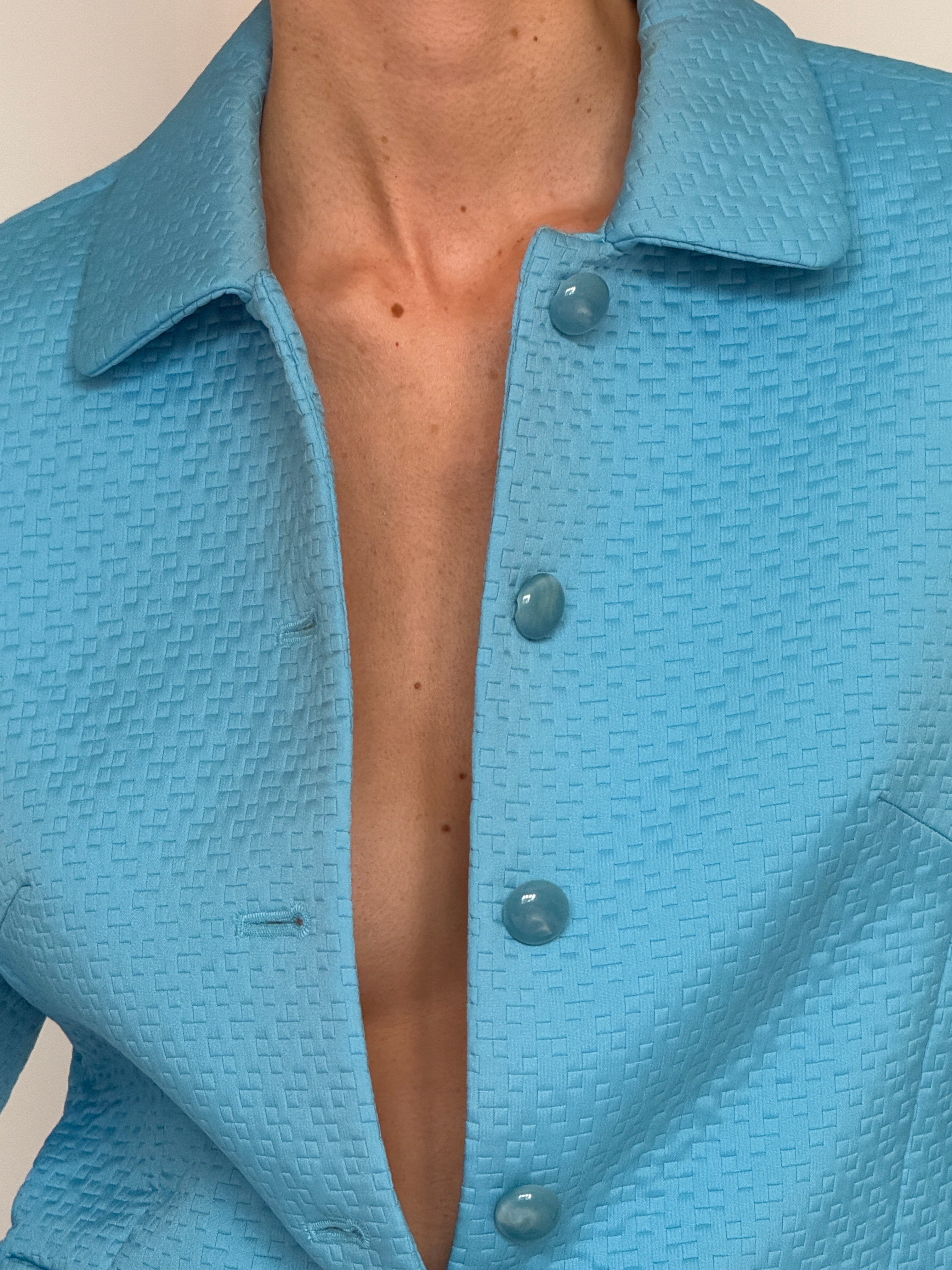 Vintage Textured Tailored Blazer Turquoise