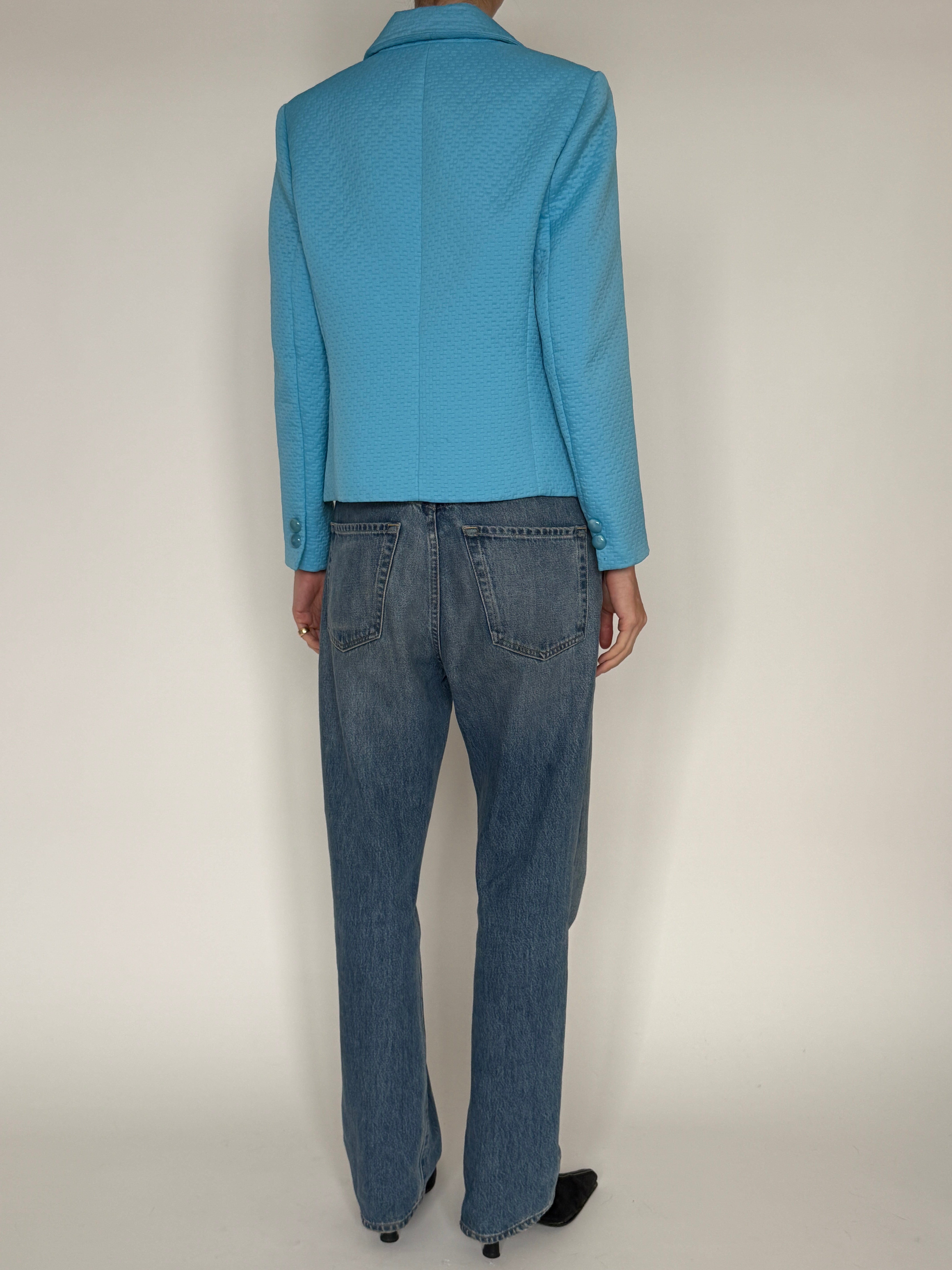 Vintage Textured Tailored Blazer Turquoise