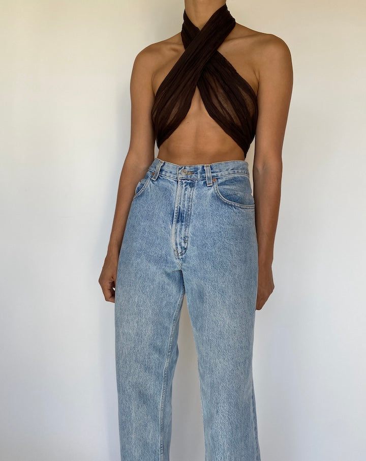 VINTAGE BROWN SCARF TOP 3247