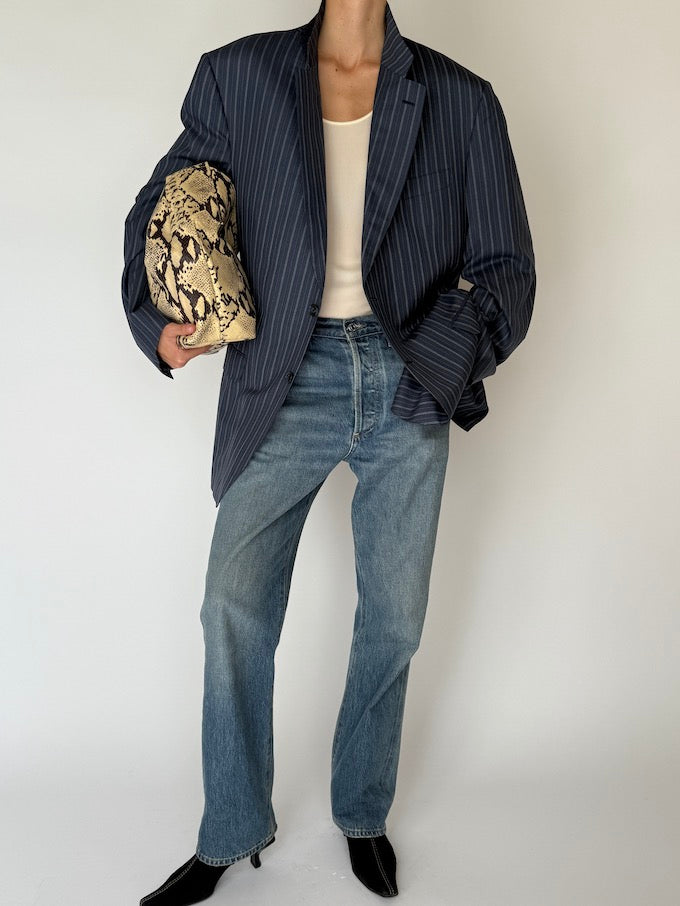 Vintage Striped Virgin Wool Blazer Navy 5962