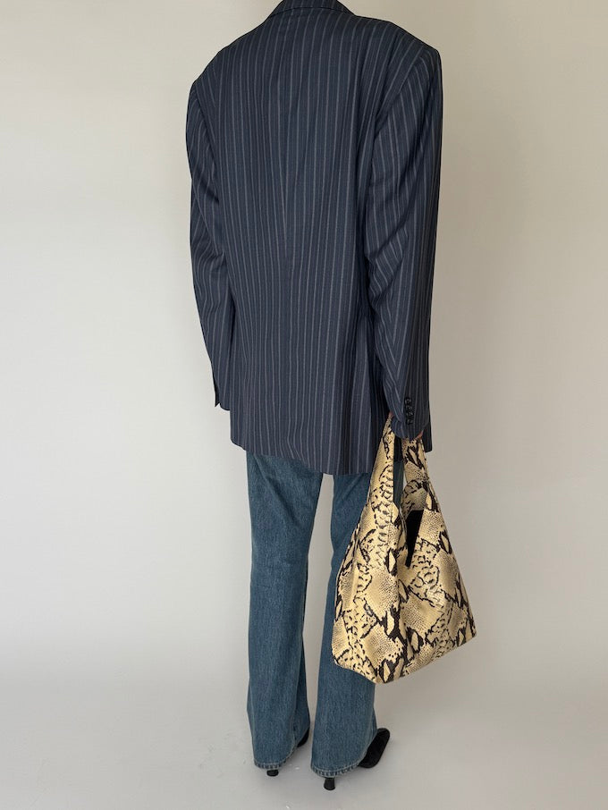 Vintage Striped Virgin Wool Blazer Navy 5962