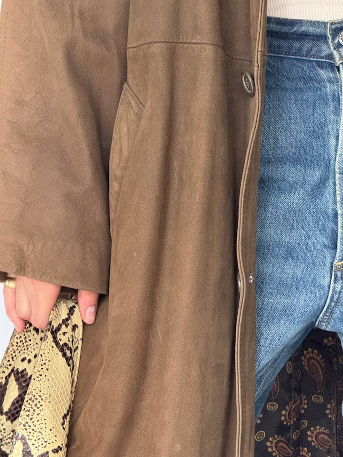 Vintage long leather coat brown 6105