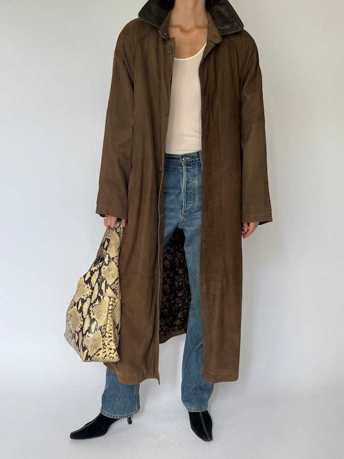 Vintage long leather coat brown 6105