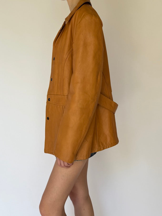 Vintage Beige Leather Jacket 5077