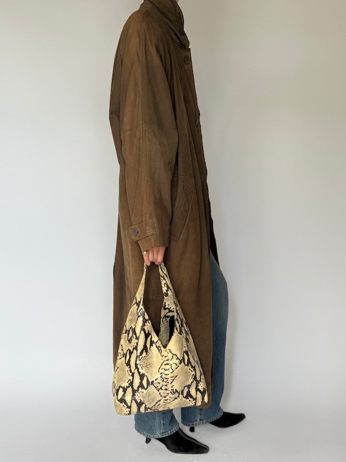 Vintage long leather coat brown 6105