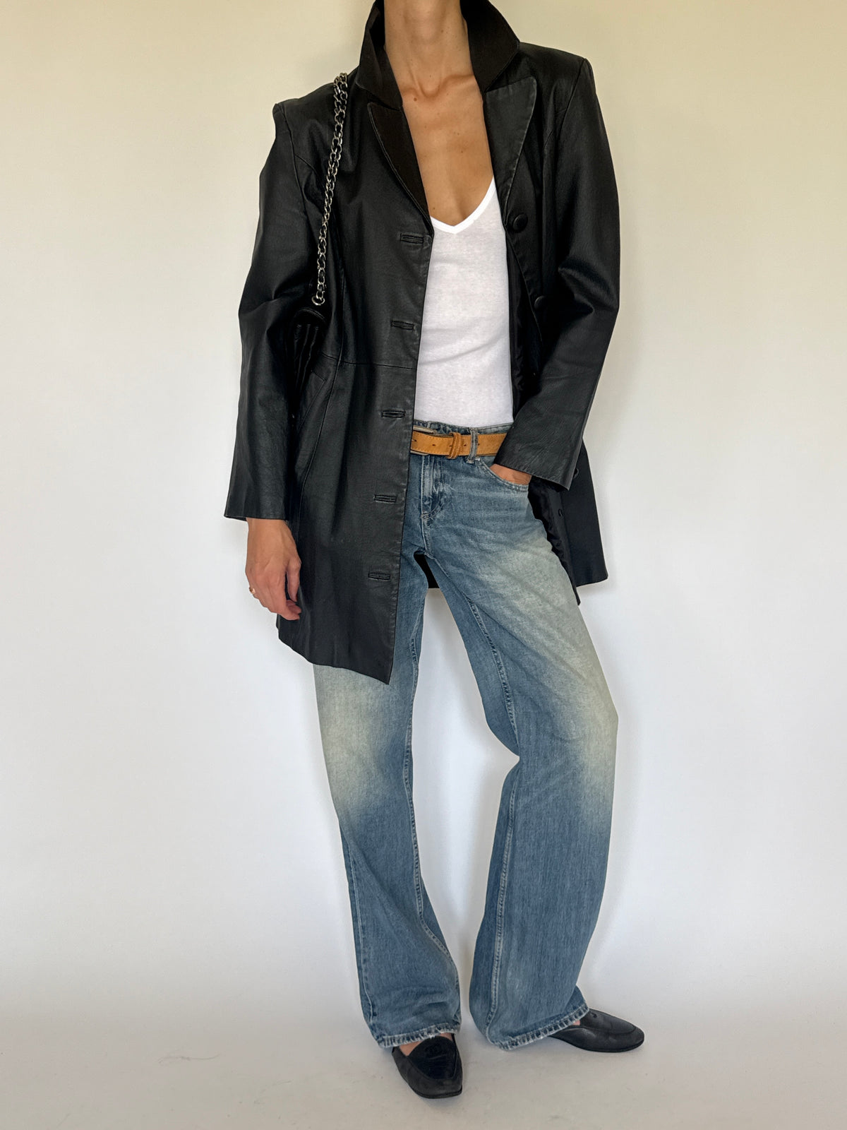 Vintage Leather Coat Black 7623